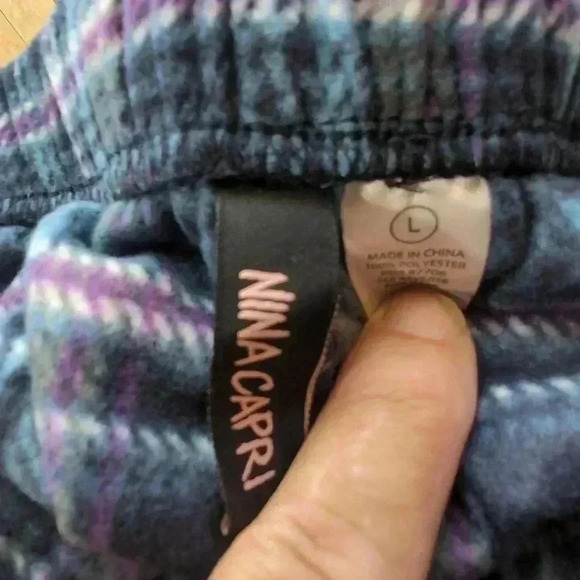 Nina Capri brand Blue and Purple Soft Fleece sleep pants sz L - Picture 3 of 3